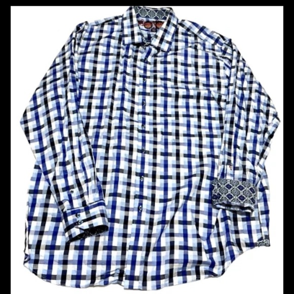 Robert Graham Plaid Cotton Shirt Size 3XLT Blue Classic Fit Flip Cuff Men's - Picture 8 of 16